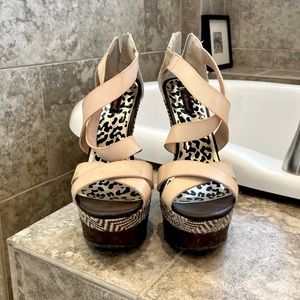 High Heel Wedge Summer/Fall Sandal (with brown, tan, snake skin, faux leather)